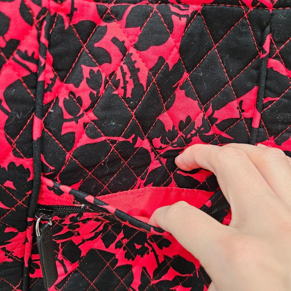 Vera Bradley Hipster Crossbody Bag Red Black Floral Boho Pockets Lined Hippie - Picture 4 of 10